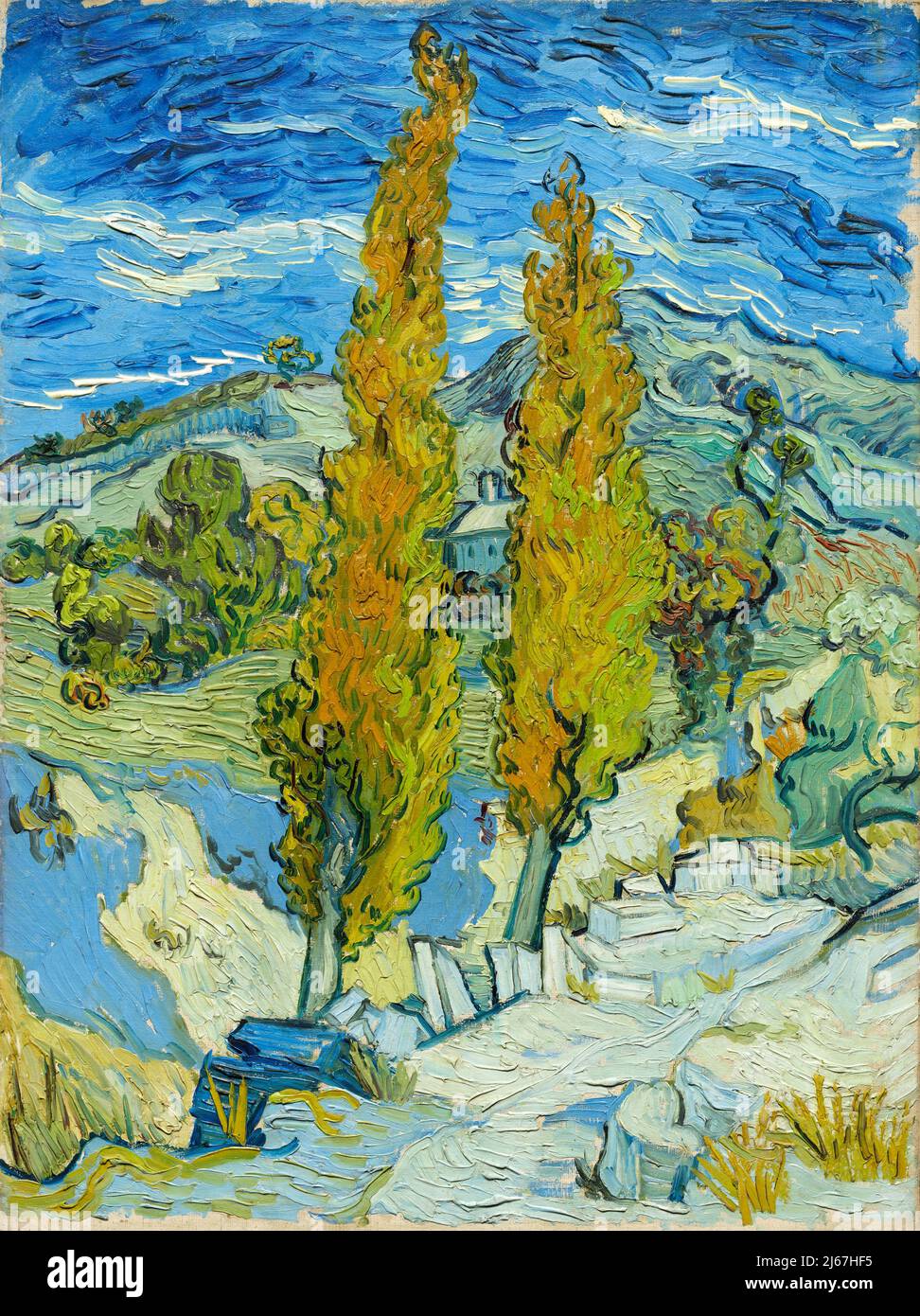 Deux Poplars dans les Alpilles près de Saint-Rémy. Vincent Van Gogh. 1889. Banque D'Images