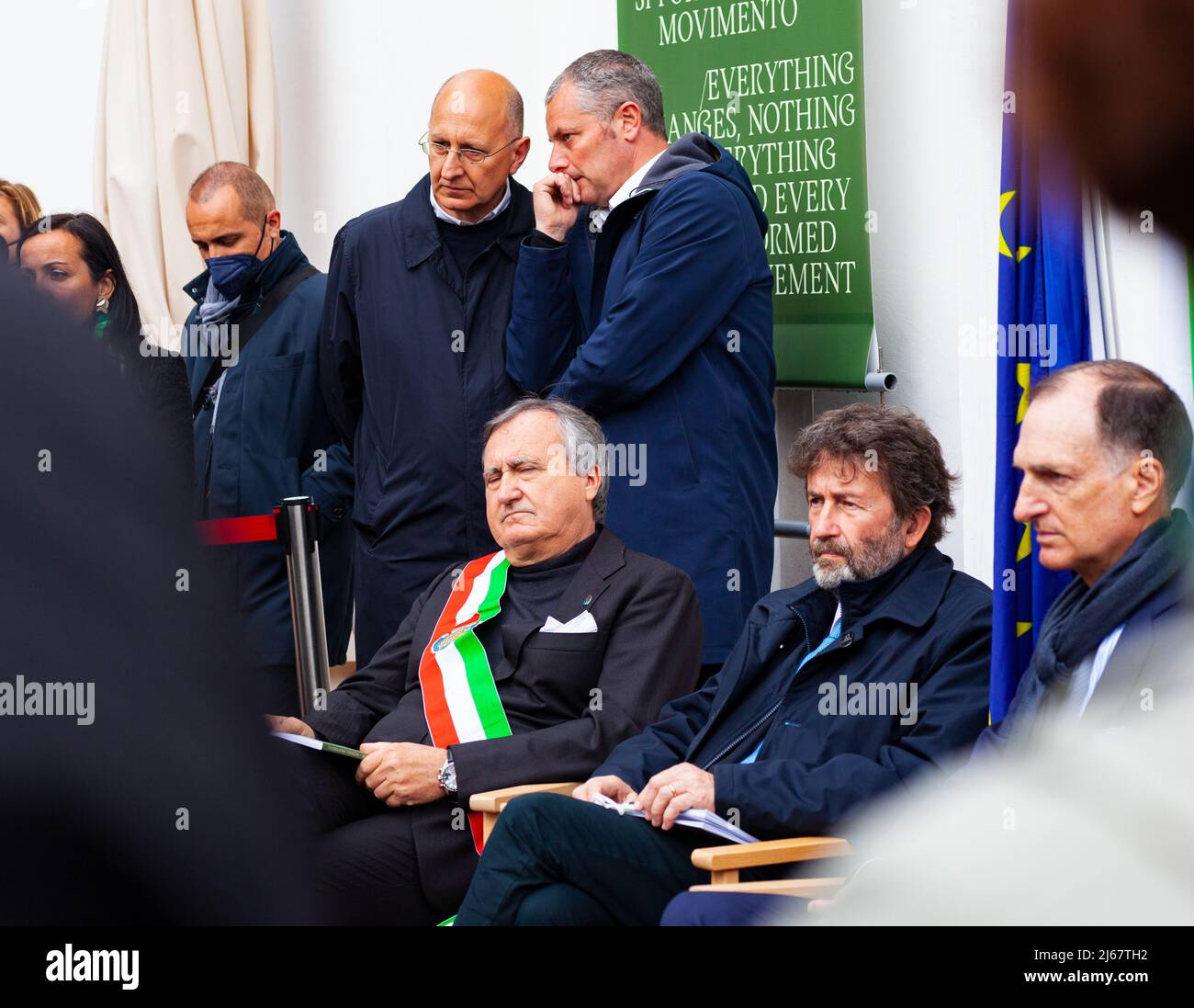 Venise, Italie - avril 20 : le ministre du Patrimoine culturel et des activités de l'Italie Dario Franceschini et le maire de Venise, Luigi Brugnaro pendant Banque D'Images