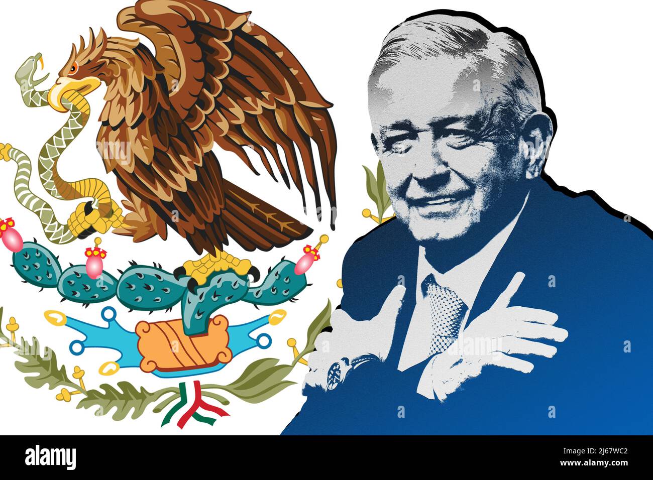 Andrés Manuel López Obrador (AMLO) et Bouclier national du Mexique Banque D'Images