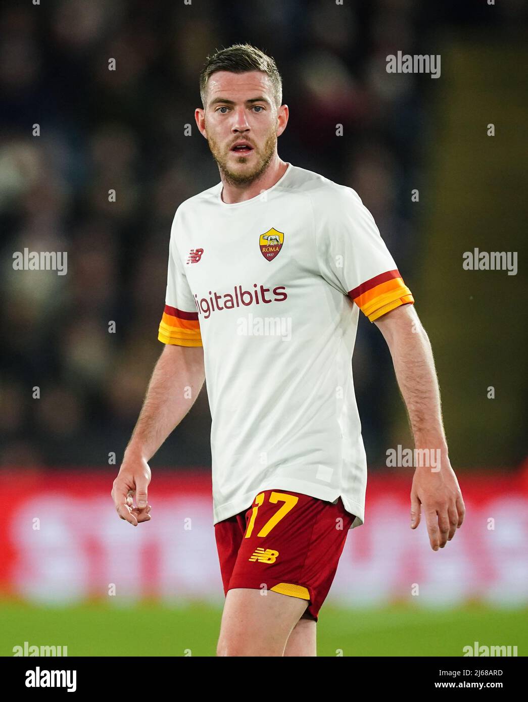 Jordan Veretout de Roma lors de la demi-finale de l'UEFA Europa Conference League, première étape du match au King Power Stadium de Leicester. Date de la photo : jeudi 28 avril 2022. Banque D'Images