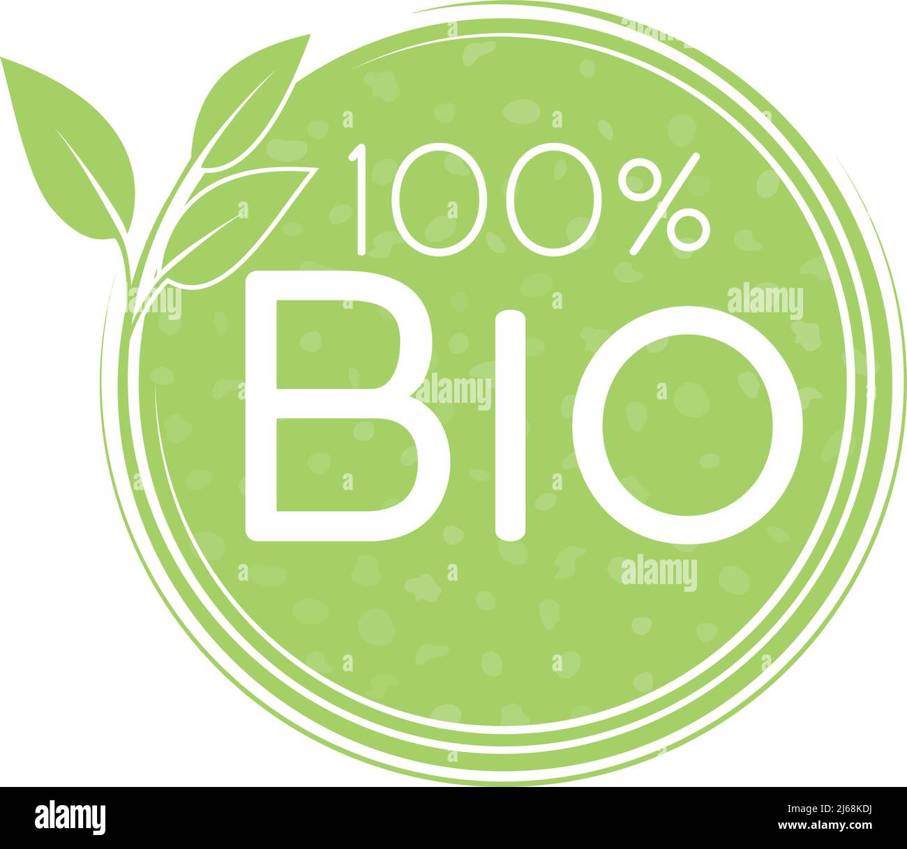 étiquette ou signe bio rond vert à 100 pour cent avec feuilles isolées sur une illustration vectorielle blanche Illustration de Vecteur