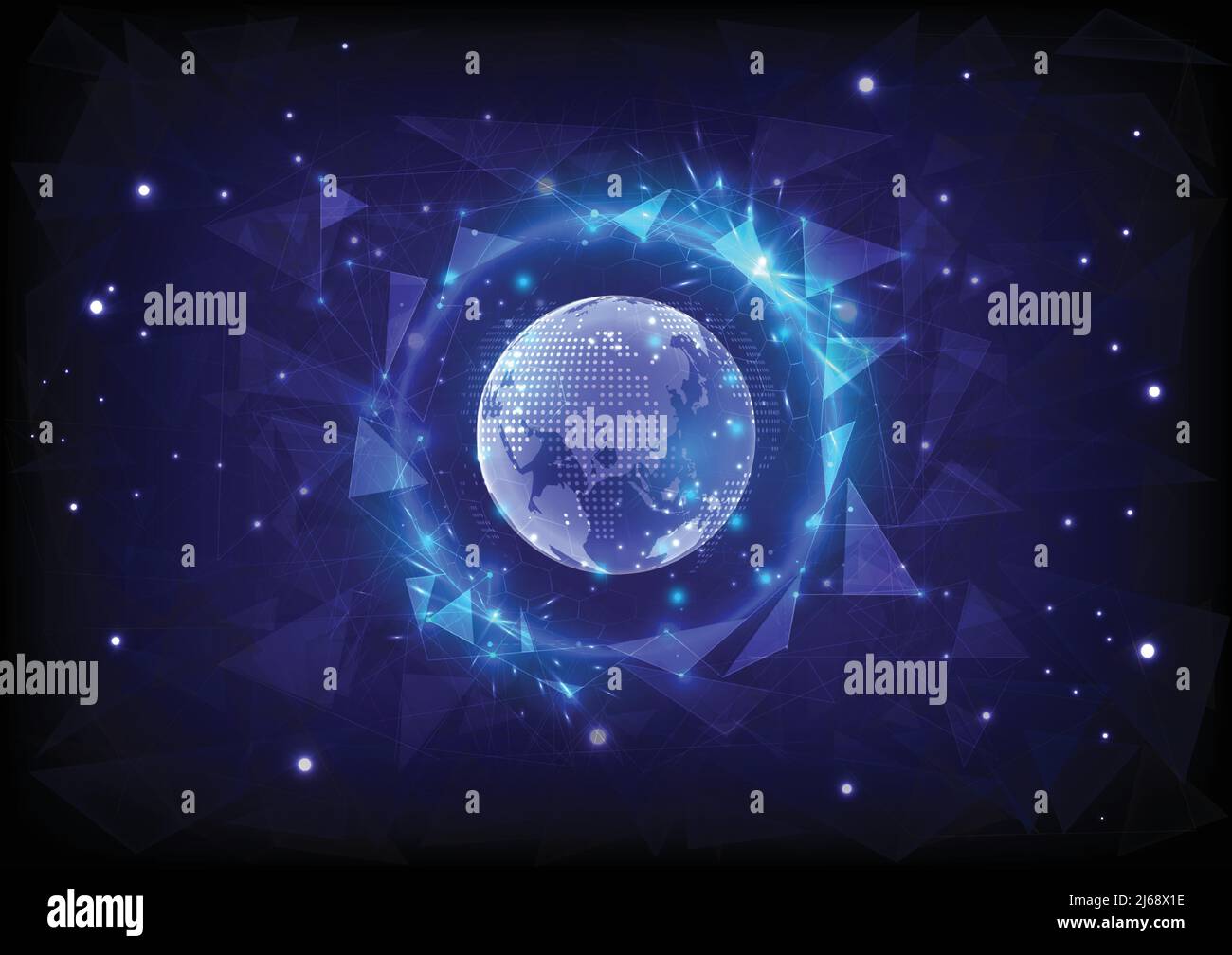 Fond polygonal. Sécurité vie privée coffre-fort. Sphère lumineuse de l'hexagone et du globe. Haute technologie protège. Ordinateur d'antivirus et criminel. Protection Illustration de Vecteur