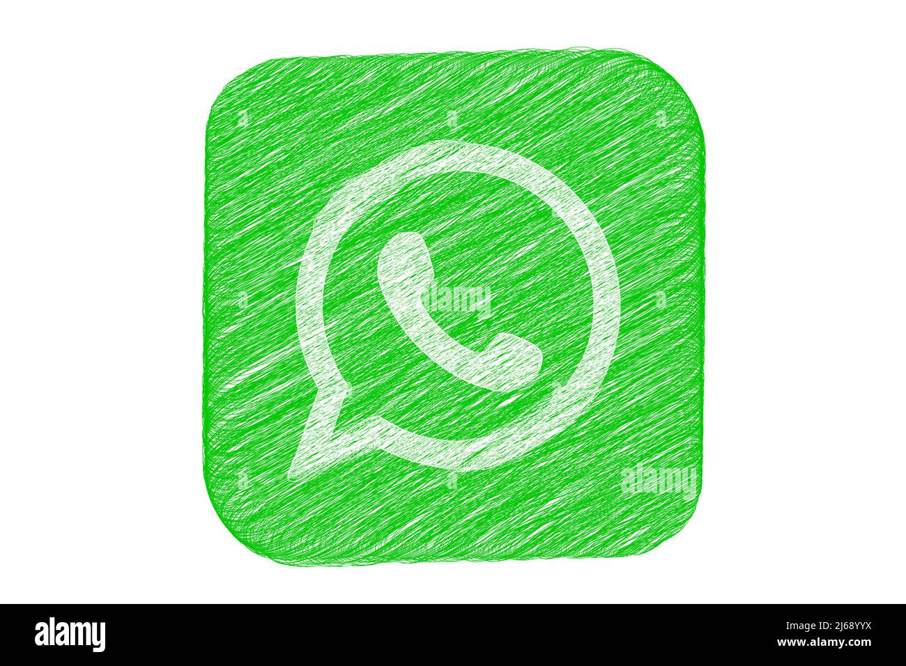 WhatsApp. Icône WhatsApp. Icône de téléphone de couleur carrée blanche et verte. Arrière-plan blanc. Illustration. Banque D'Images