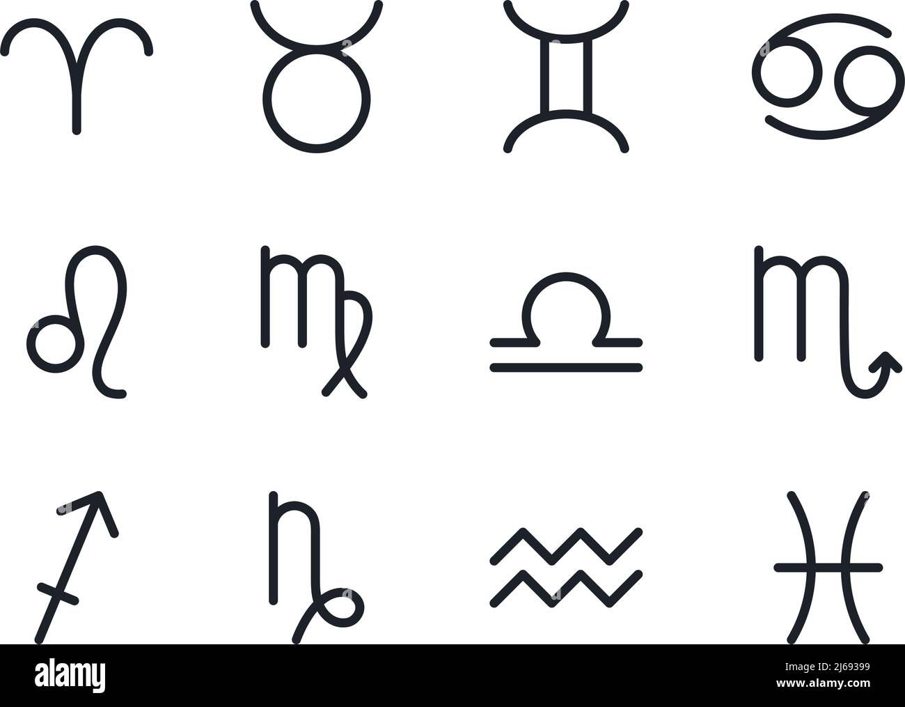 Icônes des signes du zodiaque. Jeu d'icônes. Signes astrologiques vectoriels isolés Illustration de Vecteur