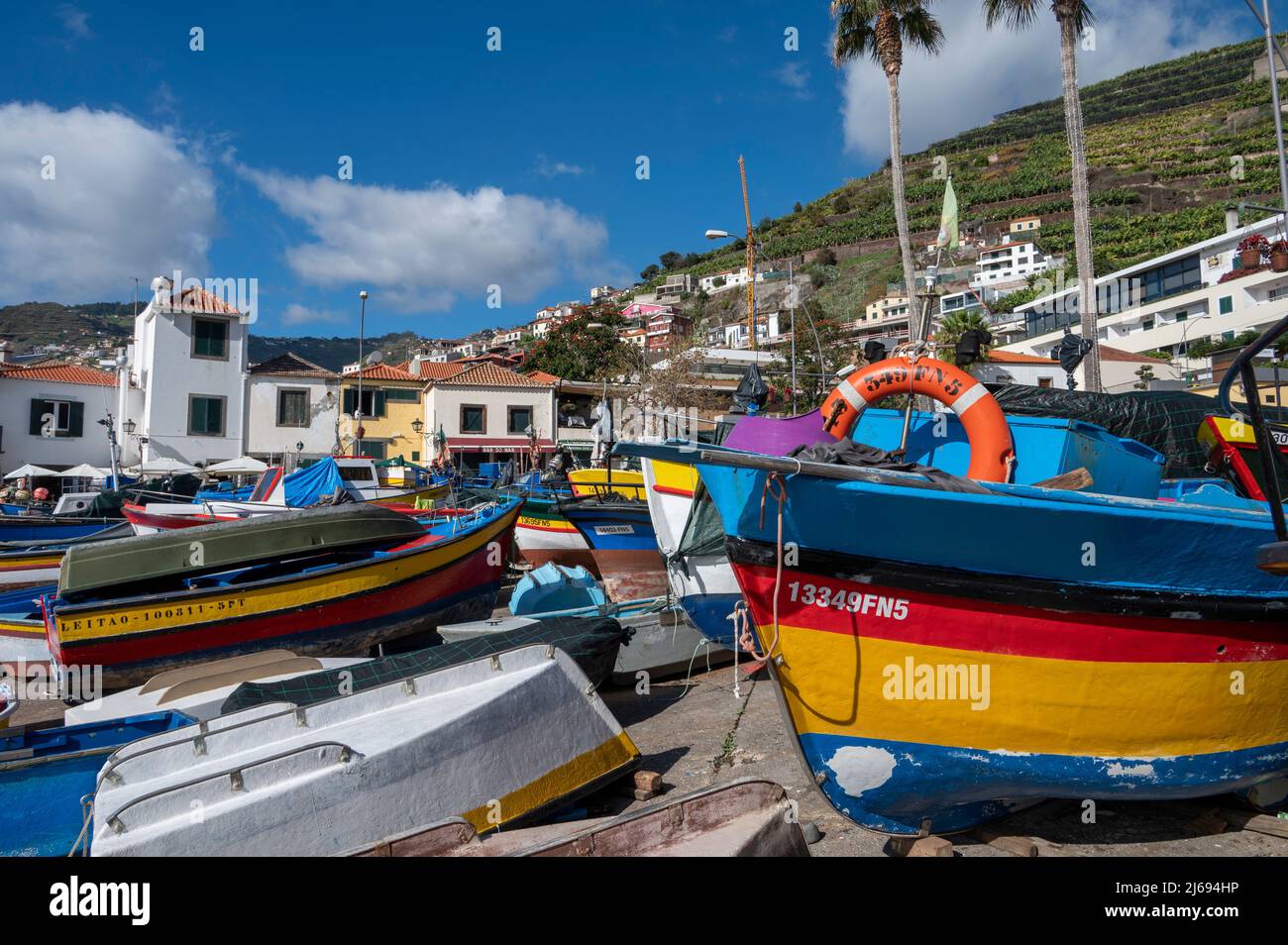 Bateaux colorés, Camara de Lobos, Funchal, Madère, Portugal, Atlantique, Europe Banque D'Images