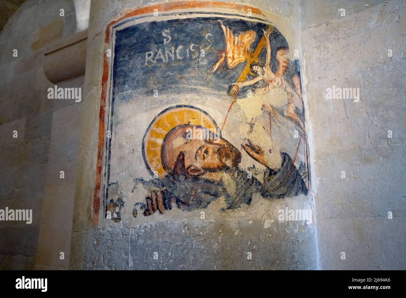 Fresques à l'intérieur de la crypte de la cathédrale d'Otrante. Otranto. La cathédrale catholique romaine, dédiée à l'Annonciation de la Vierge Marie. C'est l'archiep Banque D'Images