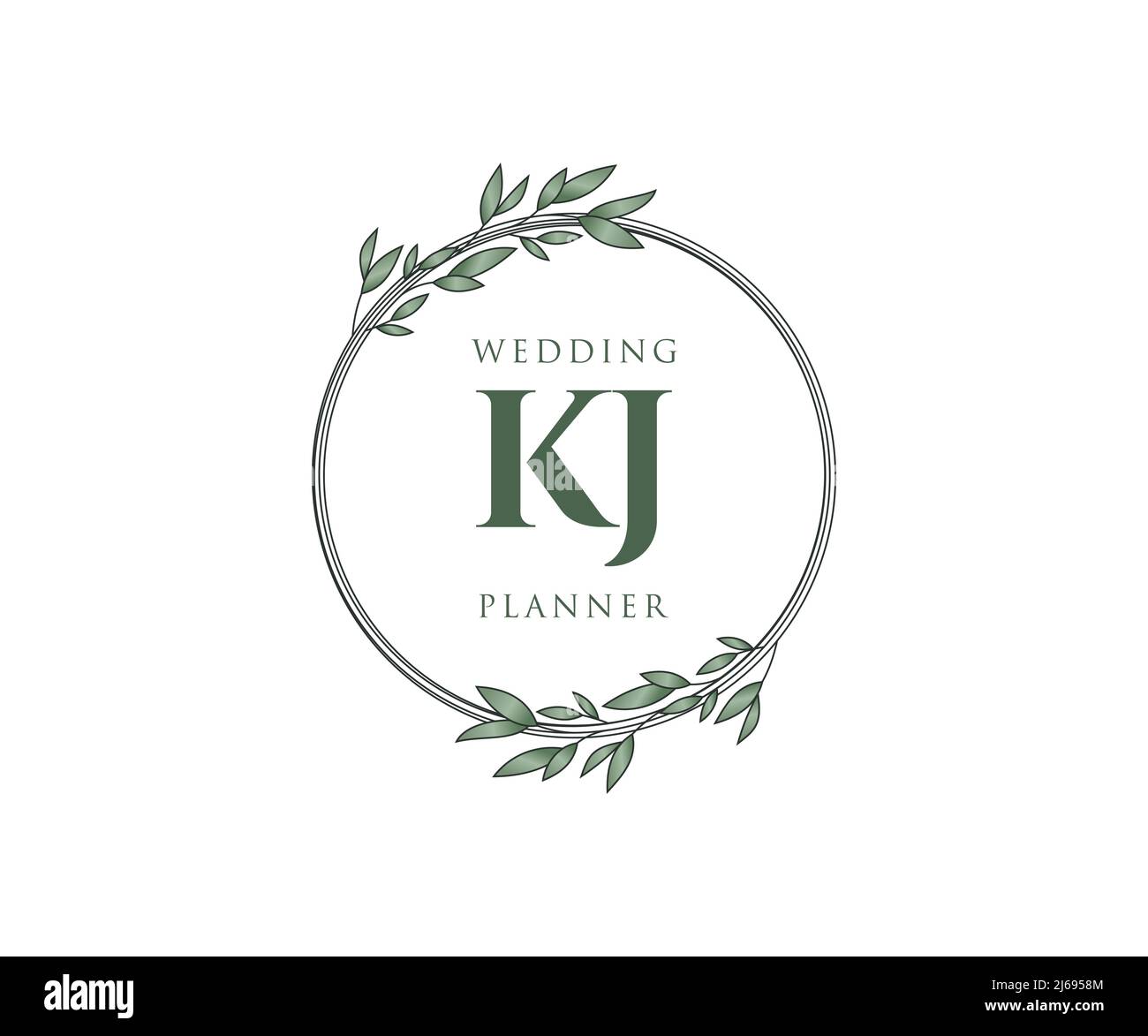 KJ initiales lettre mariage monogramme logos collection, dessin à la main moderne minimaliste et modèles floraux pour cartes d'invitation, Save the Date, élégant Illustration de Vecteur