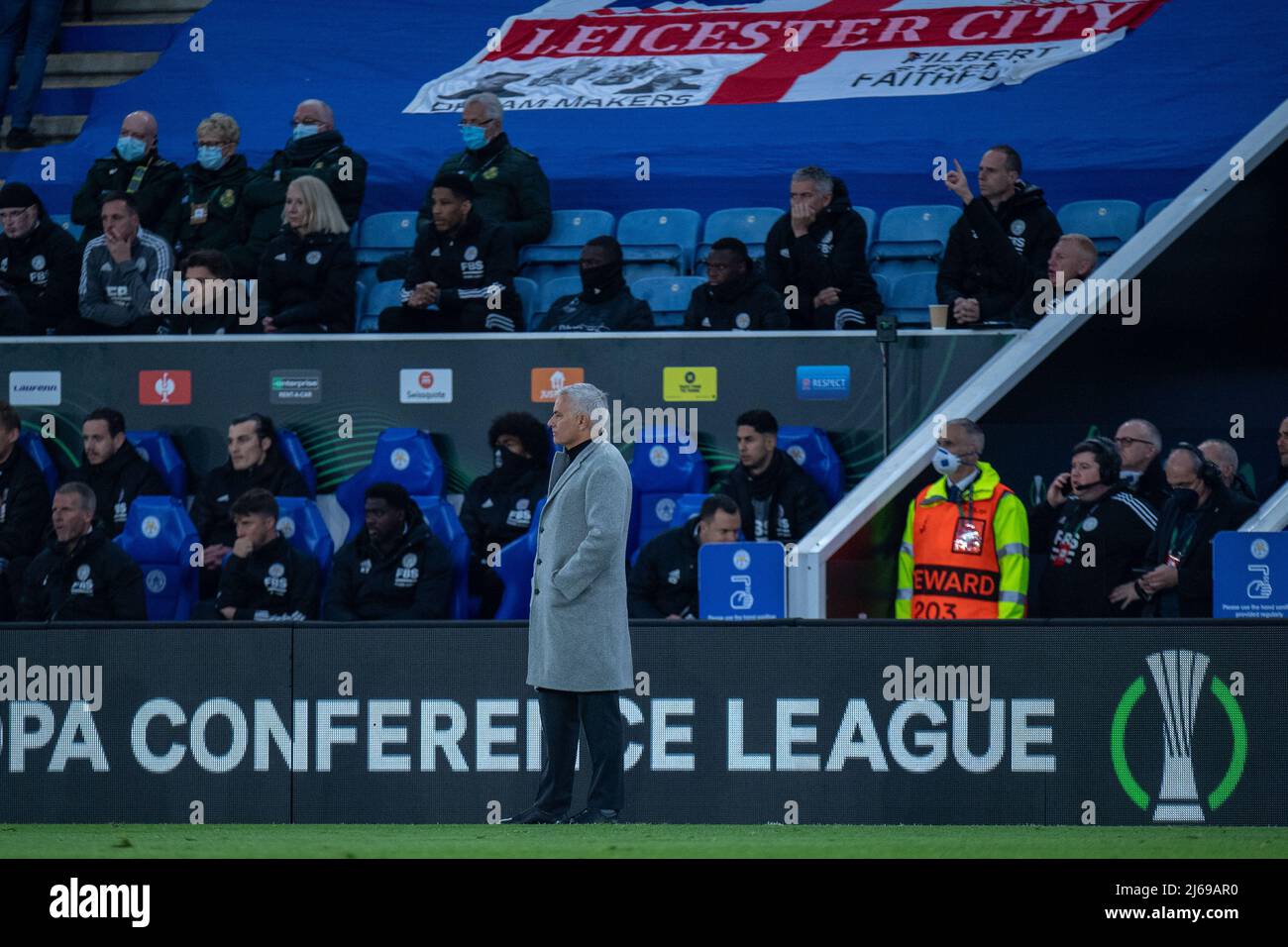 Leicester, Royaume-Uni. 28th avril 2022. LEICESTER, ANGLETERRE - AVRIL 28 : Jose Mourinho lors de la finale de la Ligue de la Conférence de l'UEFA demi-match entre Leicester City et AS Roma au King Power Stadium le 28 avril 2022 à Leicester, Royaume-Uni. (Photo de Sebastian Frej) crédit: Sebo47/Alamy Live News Banque D'Images