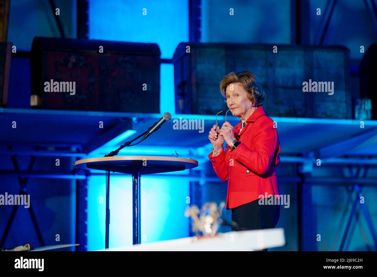 Elverum 20220428.Queen Sonja ouvre le centre de conservation d'Anno à Elverum. Photo: Stian Lysberg Solum / NTB Banque D'Images