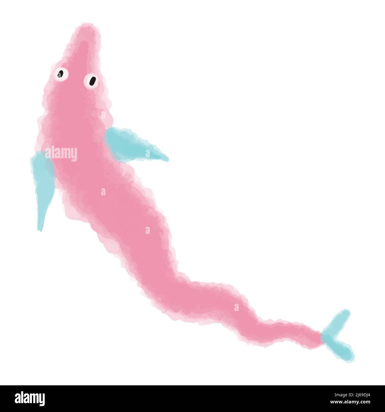 Poisson d'anguille vectoriel peint en aquarelle rose. Illustration abstraite du monde sous-marin dessinée à la main. Illustration de Vecteur