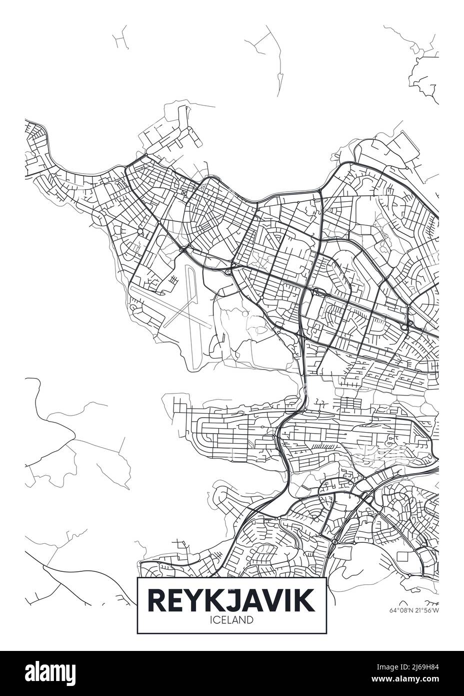 Plan de la ville Reykjavik, vecteur de voyage conception d'affiches Plan détaillé de la ville, des rivières et des rues Illustration de Vecteur