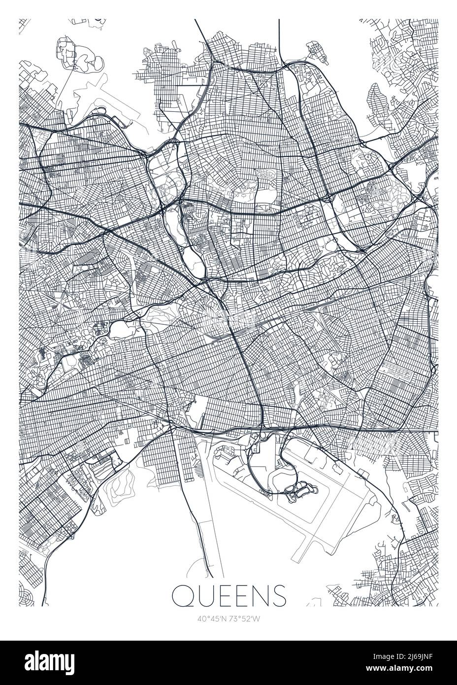 Carte détaillée du quartier de Queens New York, affiche vectorielle ou carte postale pour la route de la ville et le plan du parc Illustration de Vecteur