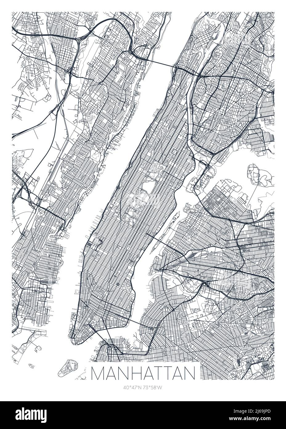 Carte détaillée du quartier de Manhattan New York, affiche vectorielle ou carte postale pour la route de la ville et le plan du parc Illustration de Vecteur