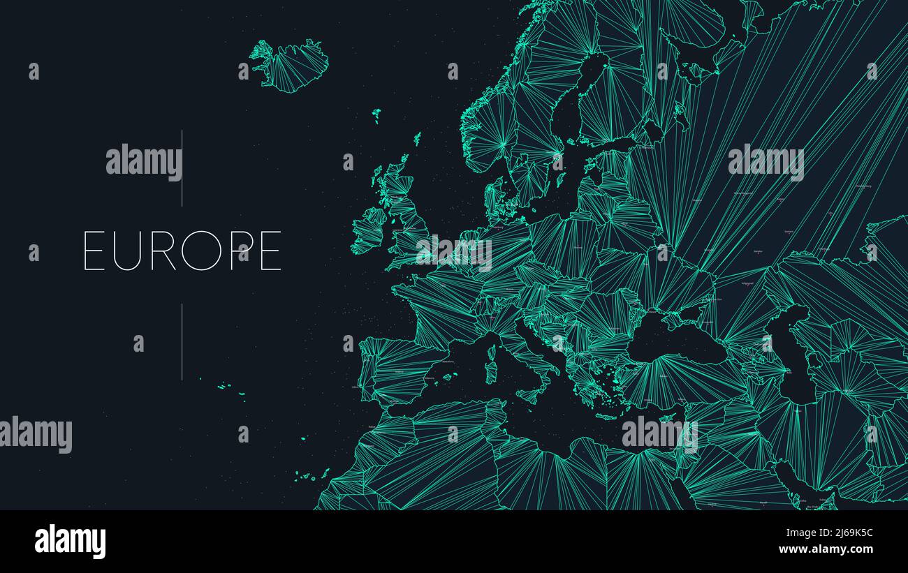 Carte polygonale du continent européen avec des nœuds liés par des lignes, poster de concept de réseau global vectoriel, illustration abstraite Illustration de Vecteur