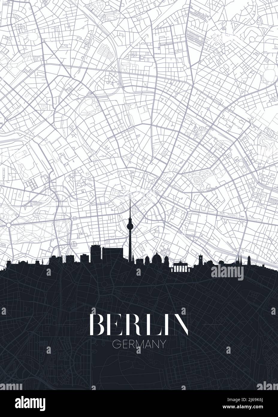 Plan des gratte-ciel et de la ville de Berlin, poster détaillé imprimé vectoriel du plan urbain Illustration de Vecteur