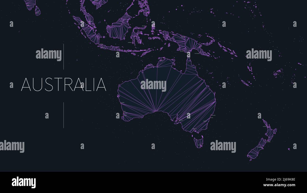 Carte polygonale du continent australien avec des nœuds liés par des lignes, poster de concept de réseau global vectoriel, illustration abstraite Illustration de Vecteur