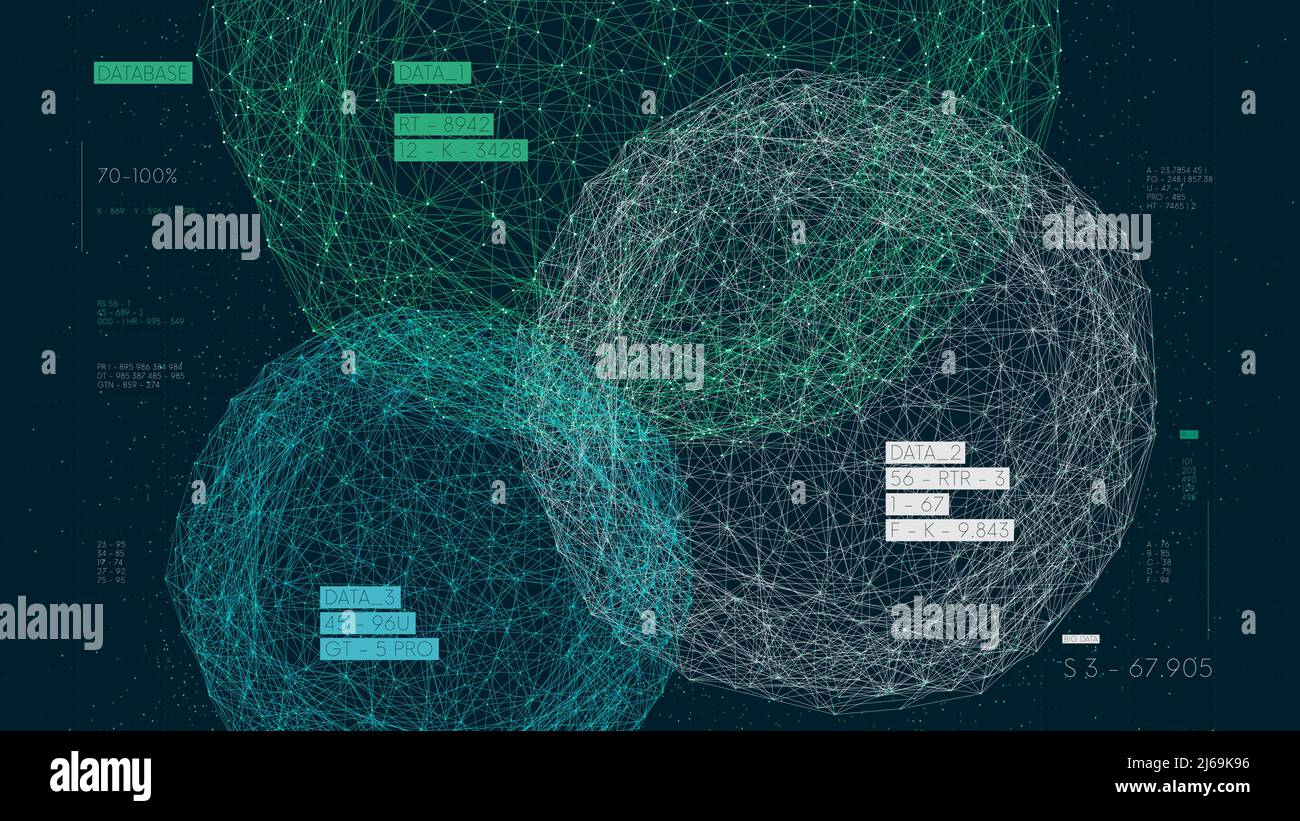 Trois bases de données, analyse et tri des données, champ d'information numérique, illustration vectorielle de haute technologie Illustration de Vecteur