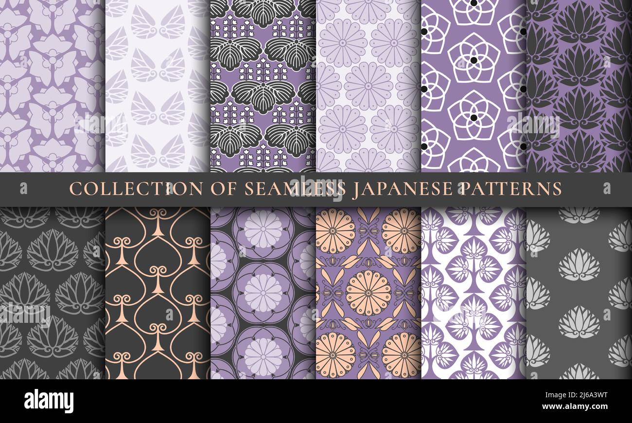 Collection de motifs sans couture traditionnels japonais asiatiques Illustration de Vecteur