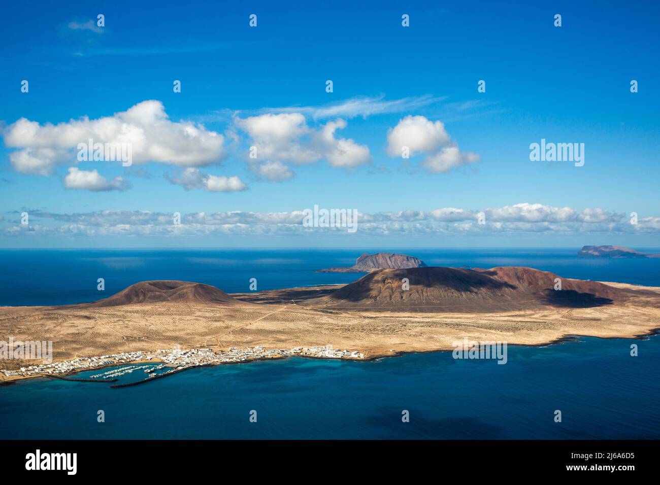 Panorama aérien de l'île de Graciosa, Espagne Banque D'Images