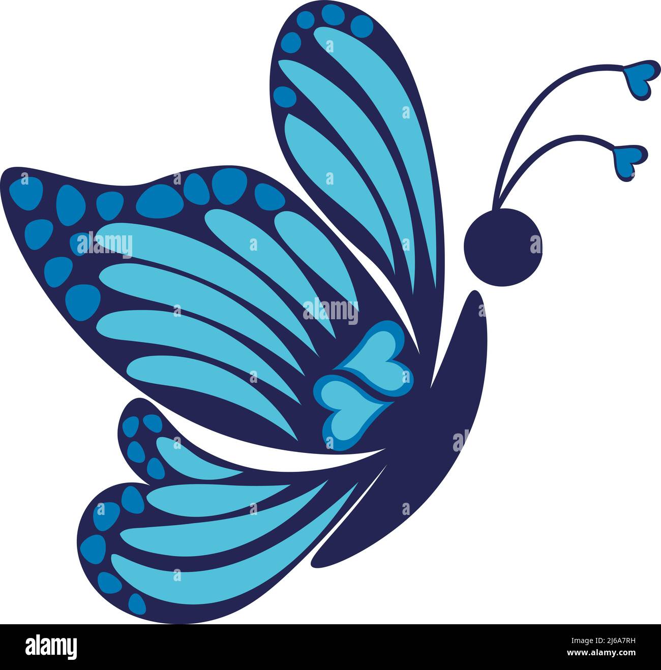2D vue latérale d'un vecteur papillon de caricature isolé bleu foncé Illustration de Vecteur