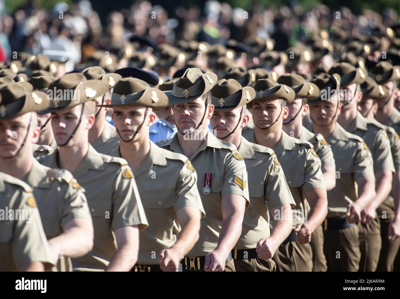 Melbourne Australie : parade du jour d'Anzac au Sanctuaire du souvenir. ANZACs' représente le corps d'armée australien et néo-zélandais. Banque D'Images