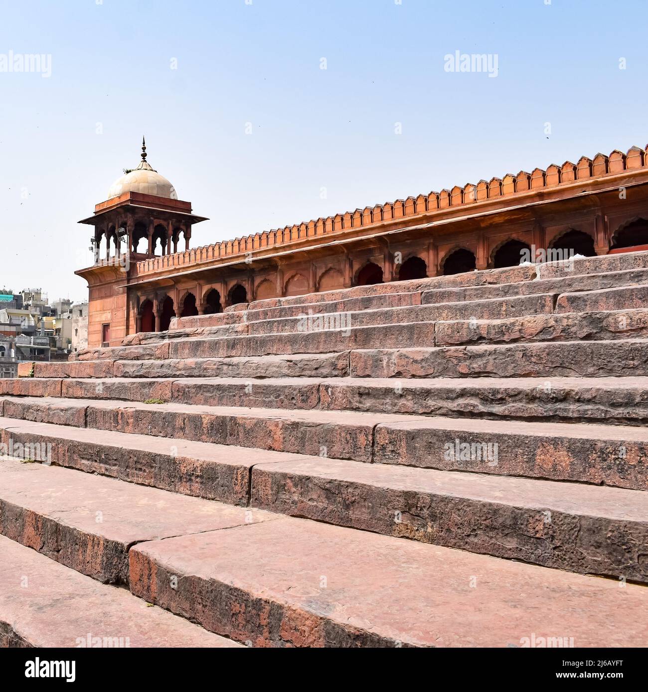 Détail architectural de la mosquée Jama Masjid, Old Delhi, Inde, l'architecture spectaculaire de la mosquée du Grand Vendredi (Jama Masjid) à Delhi 6 pendant Banque D'Images