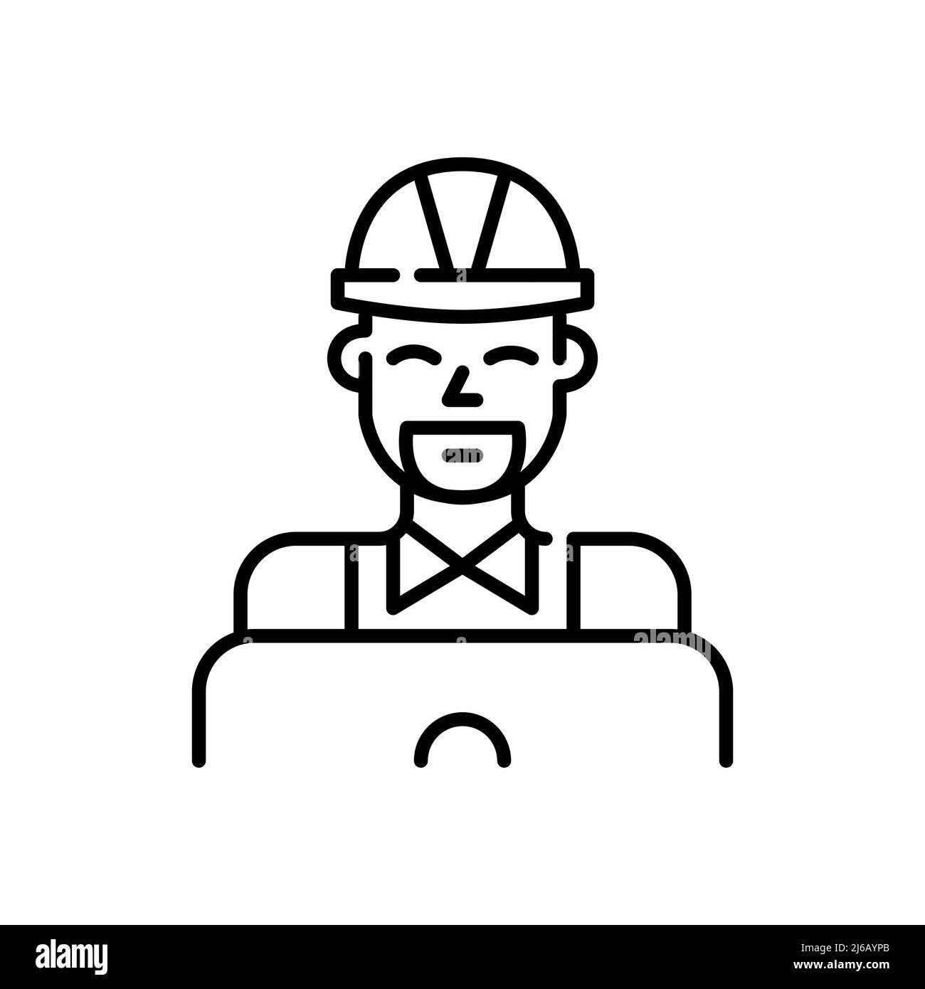Jeune professionnel souriant travaillant sur ordinateur portable. Ingénieur logiciel dans Hard Hat. Pixel Perfect, icône de contour modifiable Illustration de Vecteur