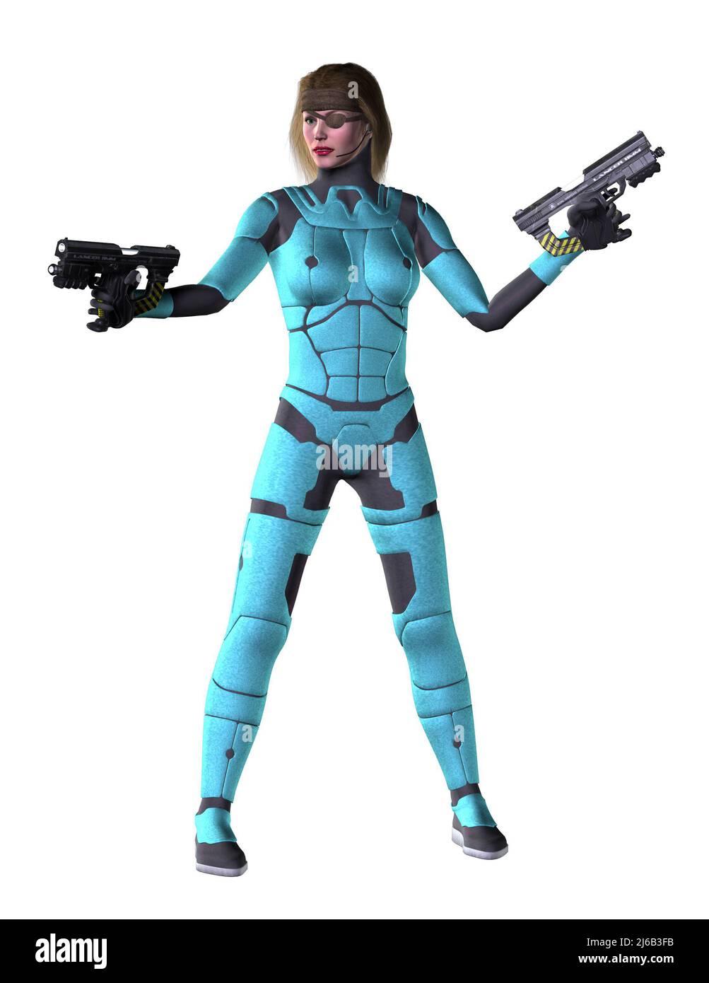 Femme futuriste Warrior armée de fusils, illustration 3D Banque D'Images
