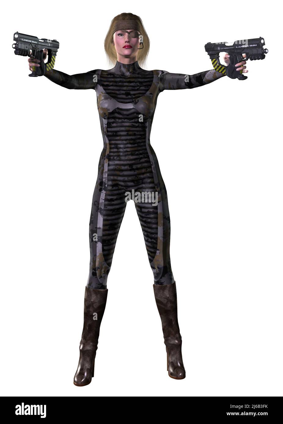 Femme futuriste Warrior armée de fusils, illustration 3D Banque D'Images