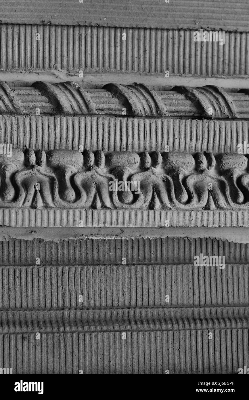 Décoration traditionnelle en pierre sculptée en noir et blanc. Banque D'Images
