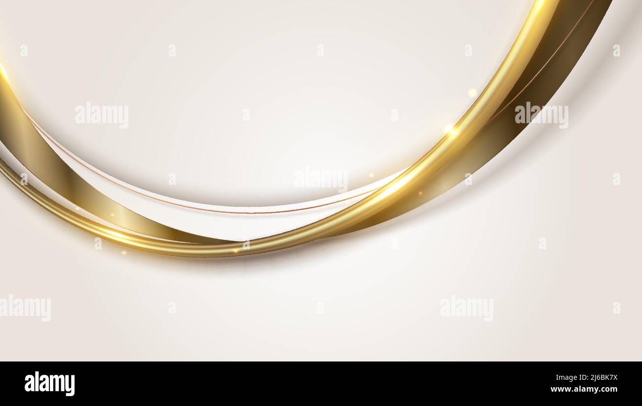 Modèle élégant abstrait courbe blanche et marron avec 3D lignes courbes dorées arrondies et éclairage tamisé sur fond propre style luxueux. Vect Illustration de Vecteur