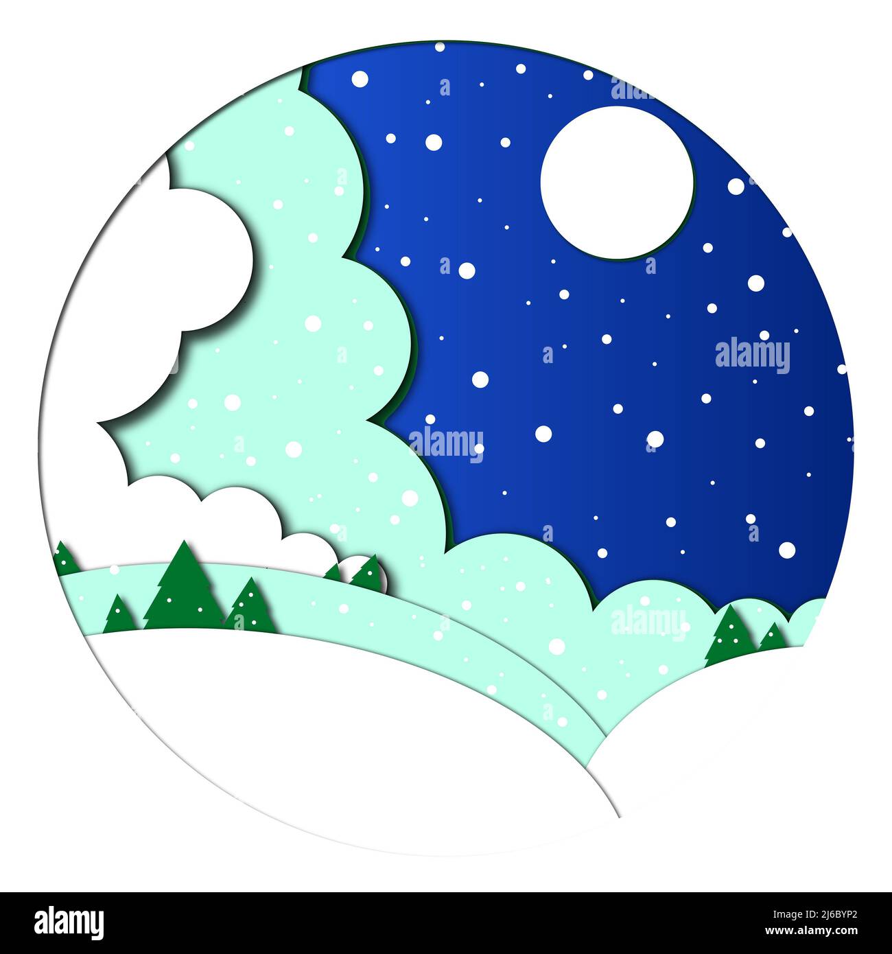 Magnifique illustration d'hiver pour le nouveau motif de carte de l'année dans le style de coupe de papier Banque D'Images