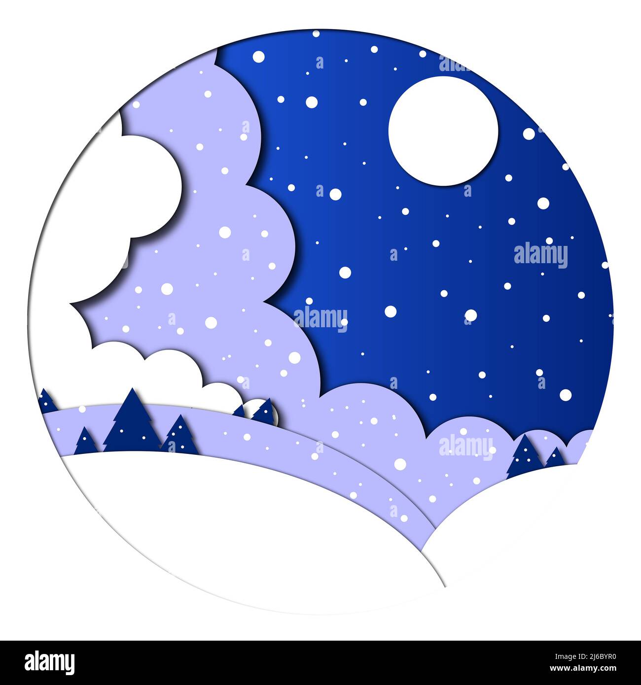 Magnifique illustration d'hiver pour le nouveau motif de carte de l'année dans le style de coupe de papier Banque D'Images