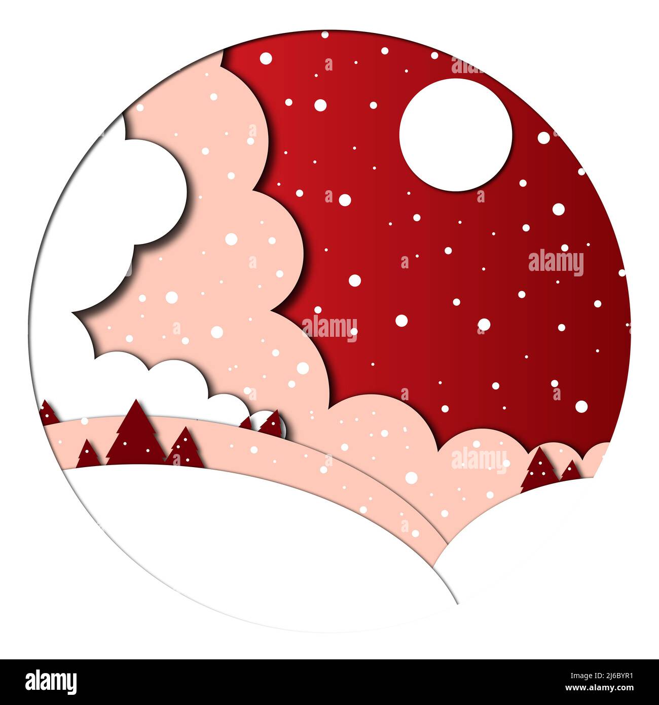 Magnifique illustration d'hiver pour le nouveau motif de carte de l'année dans le style de coupe de papier Banque D'Images