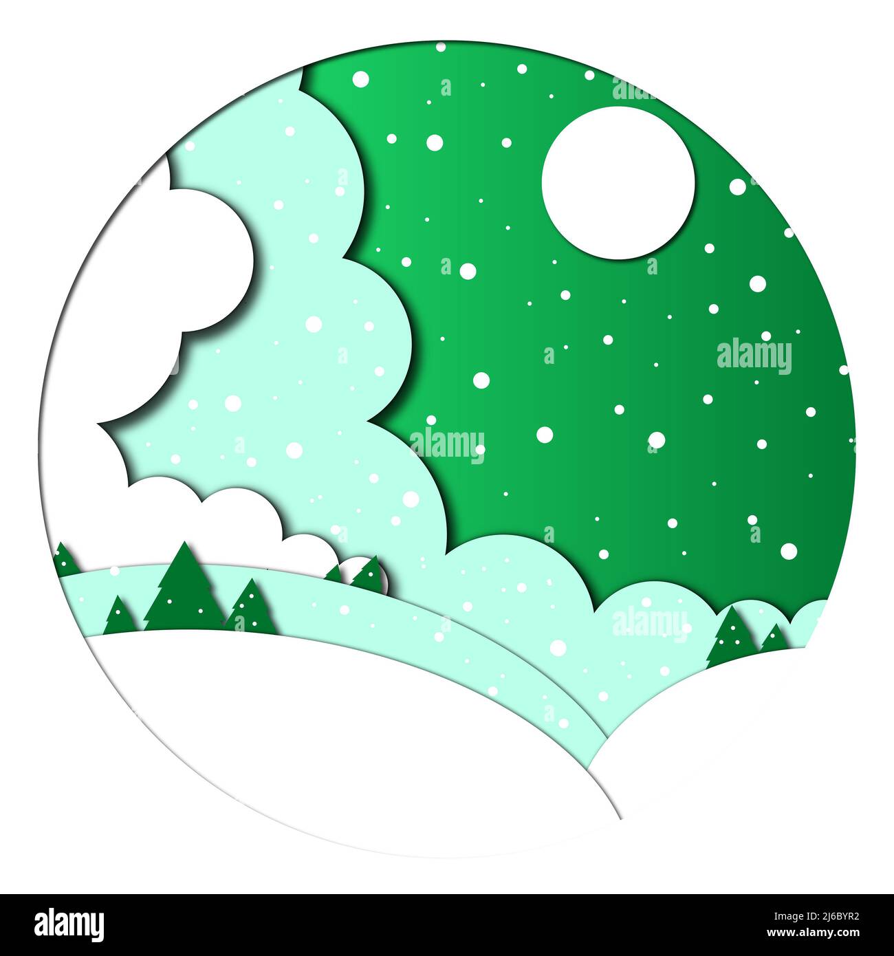 Magnifique illustration d'hiver pour le nouveau motif de carte de l'année dans le style de coupe de papier Banque D'Images