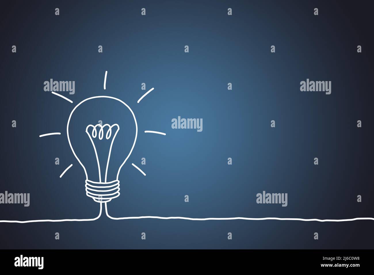 Illustration d'une ampoule lumineuse sur fond bleu foncé avec espace de copie. Concept de créativité, de grande idée, de solution ou d'innovation. Banque D'Images