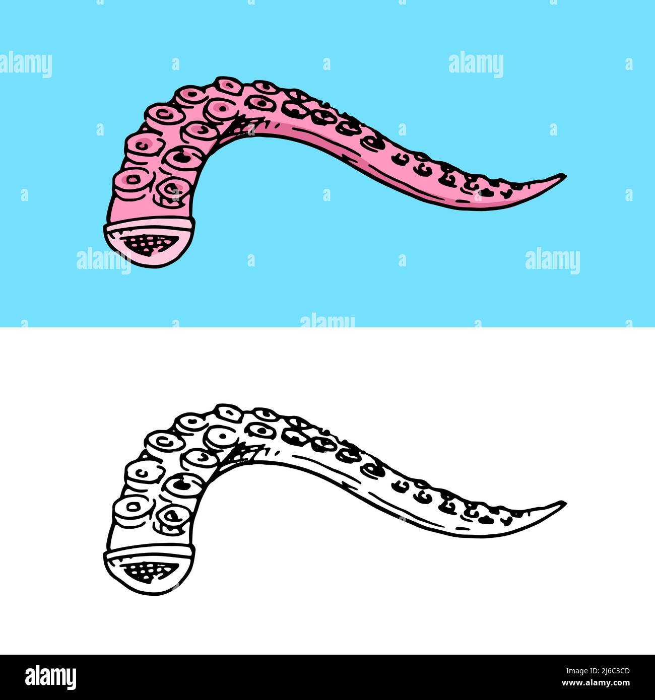 Tentacules d'octopus. Créature marine. Dessin dessiné à la main dans un style vintage de caniche. Illustration de Vecteur