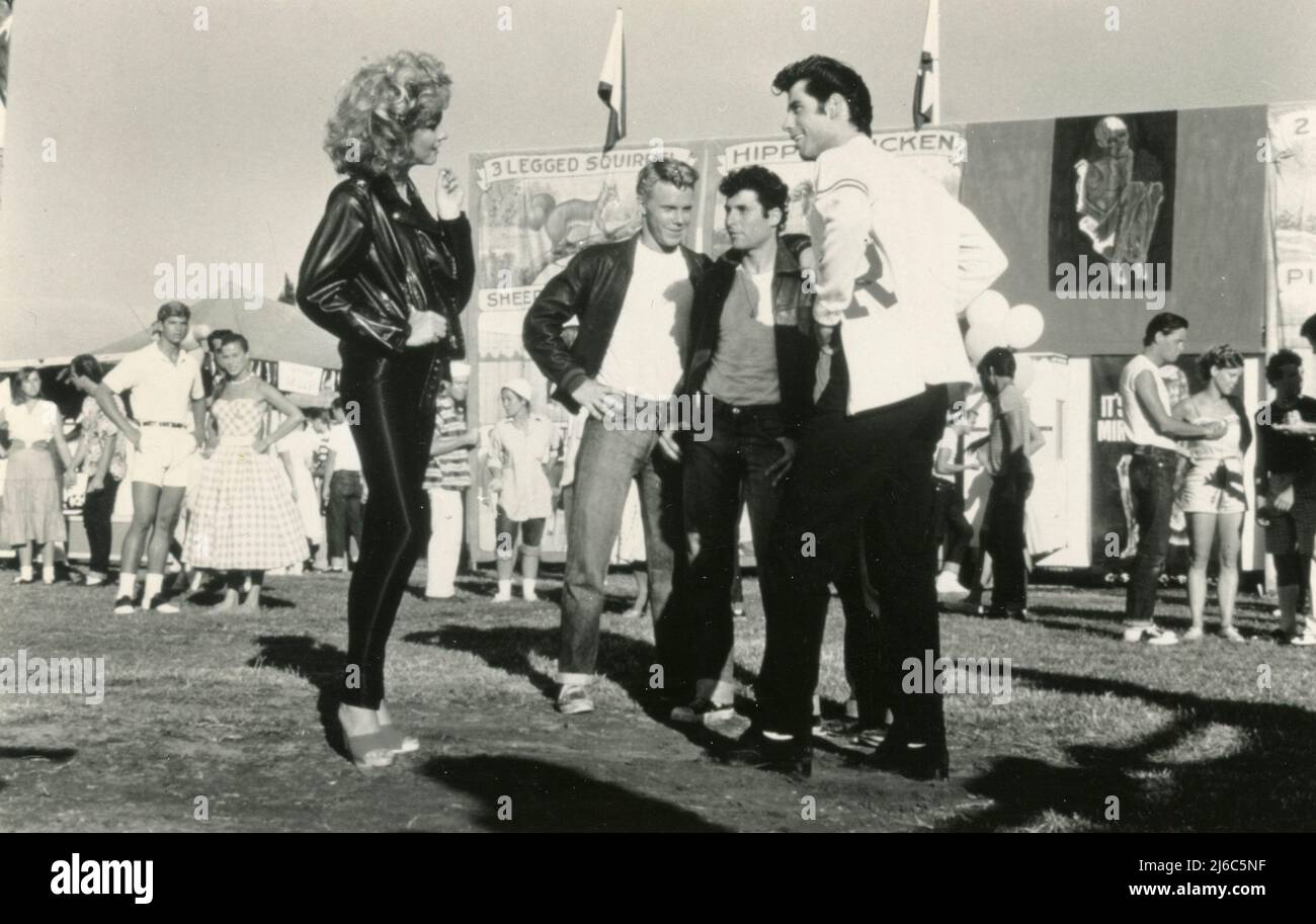 L'acteur américain John Travolta et l'actrice Olivia Newton-John dans le film Grease, USA 1978 Banque D'Images