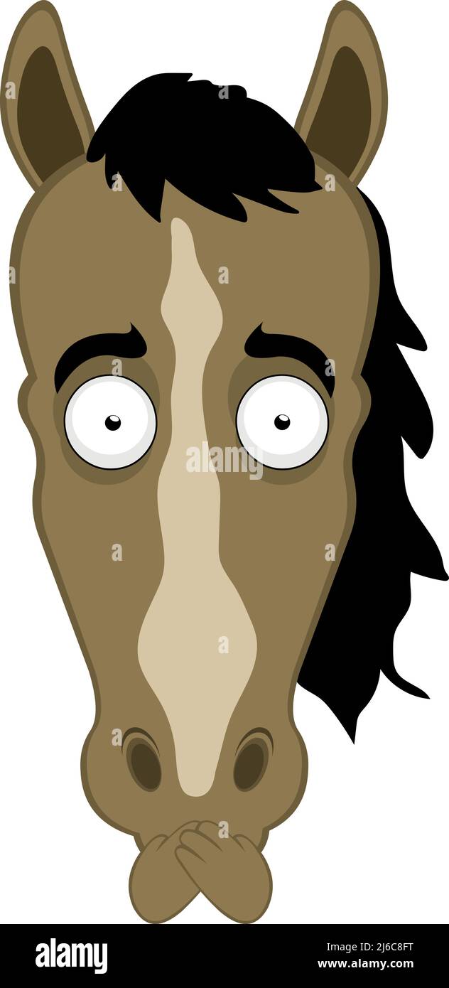 Illustration vectorielle du visage d'un cheval de dessin animé couvrant sa bouche avec ses mains Illustration de Vecteur