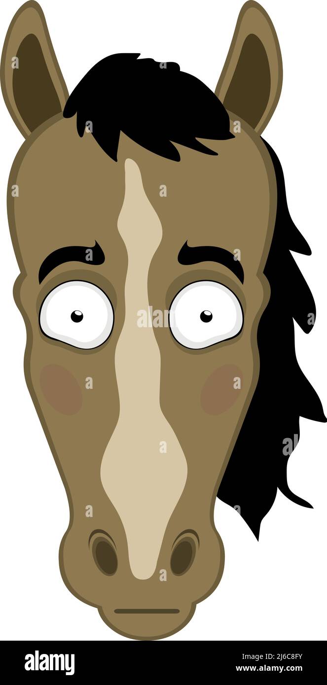 Illustration vectorielle du visage d'un cheval de dessin animé avec une expression de honte et de rougissement Illustration de Vecteur