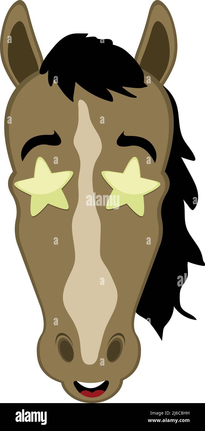 Illustration vectorielle d'un visage de cheval de dessin animé avec des étoiles dans les yeux Illustration de Vecteur