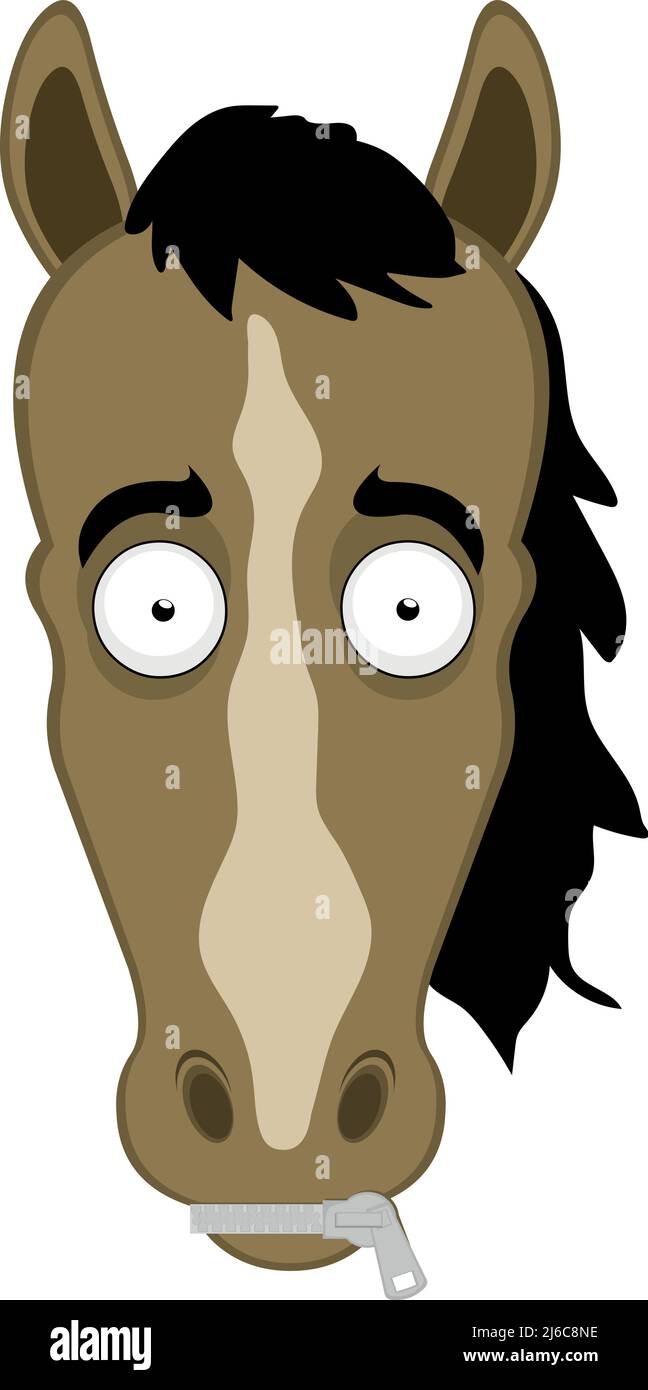 Illustration vectorielle d'un visage de cheval de dessin animé avec une fermeture à glissière dans la bouche Illustration de Vecteur