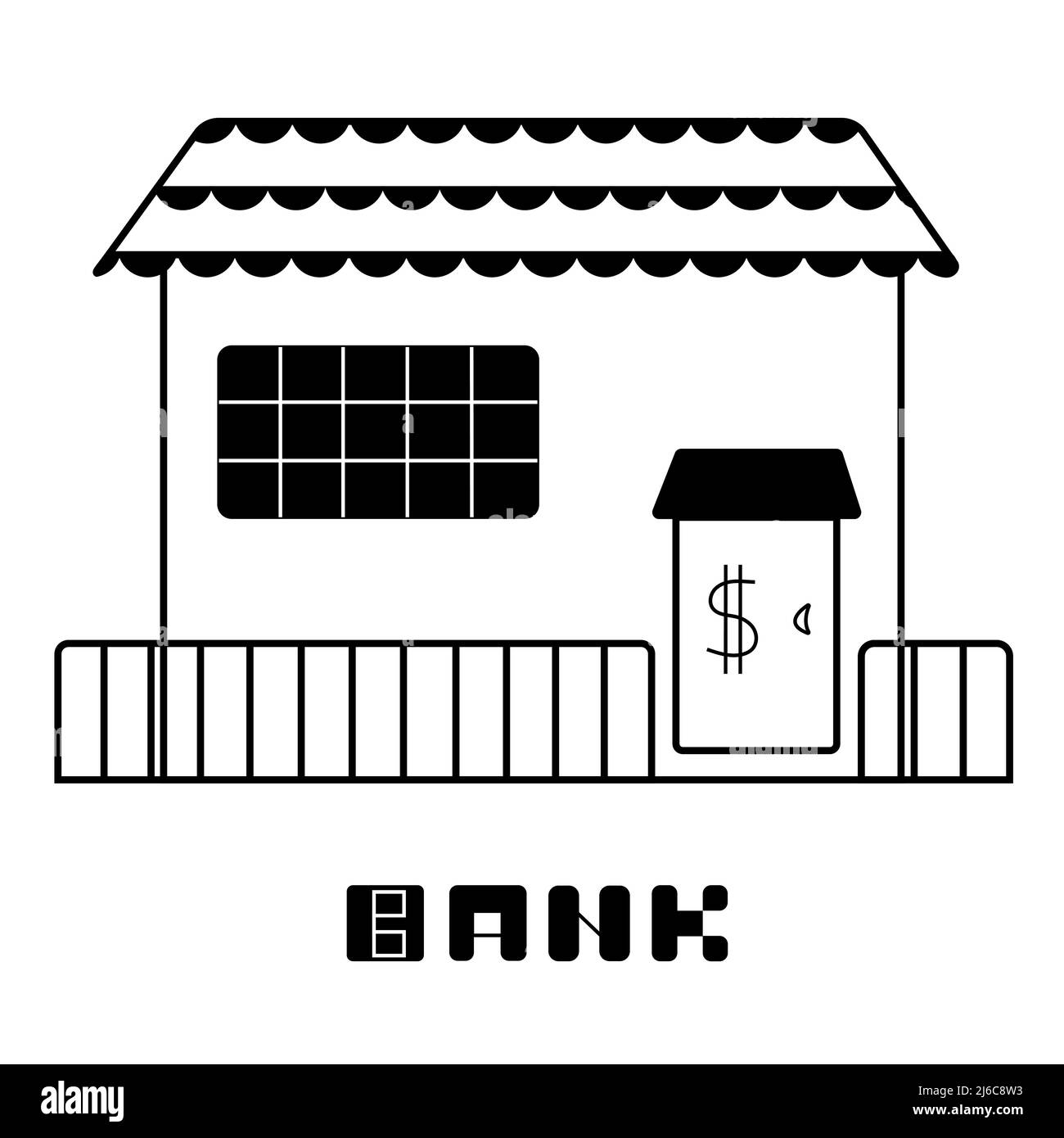 Icône de banque, illustration en noir et blanc Illustration de Vecteur