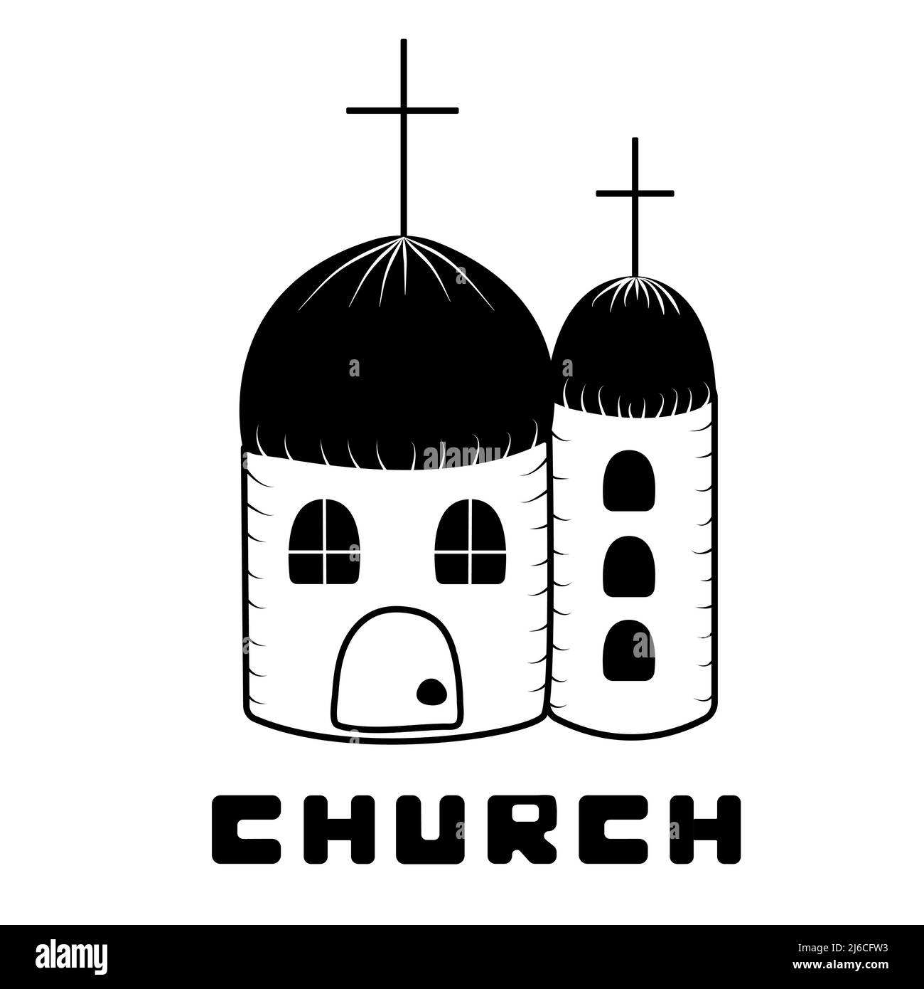 Deux églises, illustration en noir et blanc Illustration de Vecteur