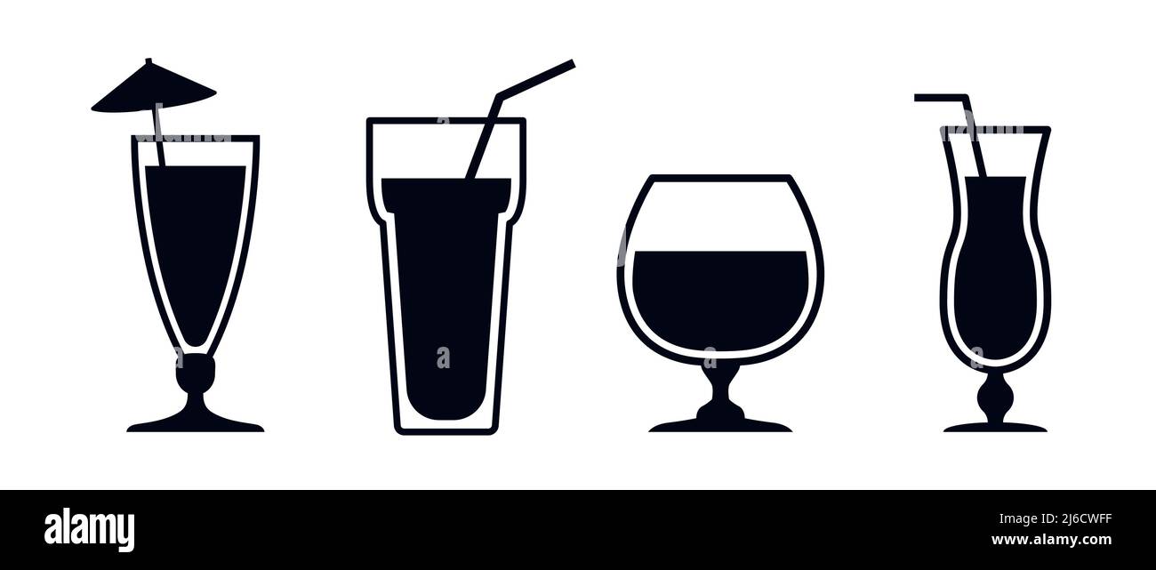 Différents types de verres à cocktail et d'autres verres à boisson Icon Set Illustration de Vecteur