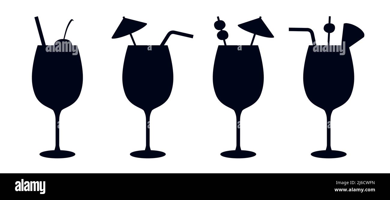 Différents symboles de verre cocktail ou boisson longue taille ensemble d'icônes d'illustration vectorielles Illustration de Vecteur