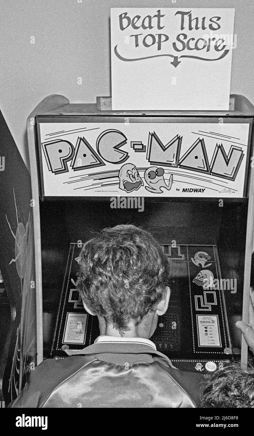 Jeu vidéo d'arcade PAC-Man à San Francisco, Californie, août 1982 Banque D'Images