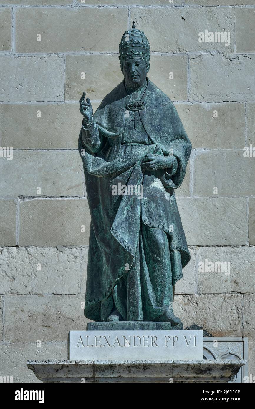 Statue du Pape Alexandre VI, Basilique de Santa Maria, Cathédrale de la Seu, Xàtiva (Játiva), Valence, Espagne, Europe Banque D'Images