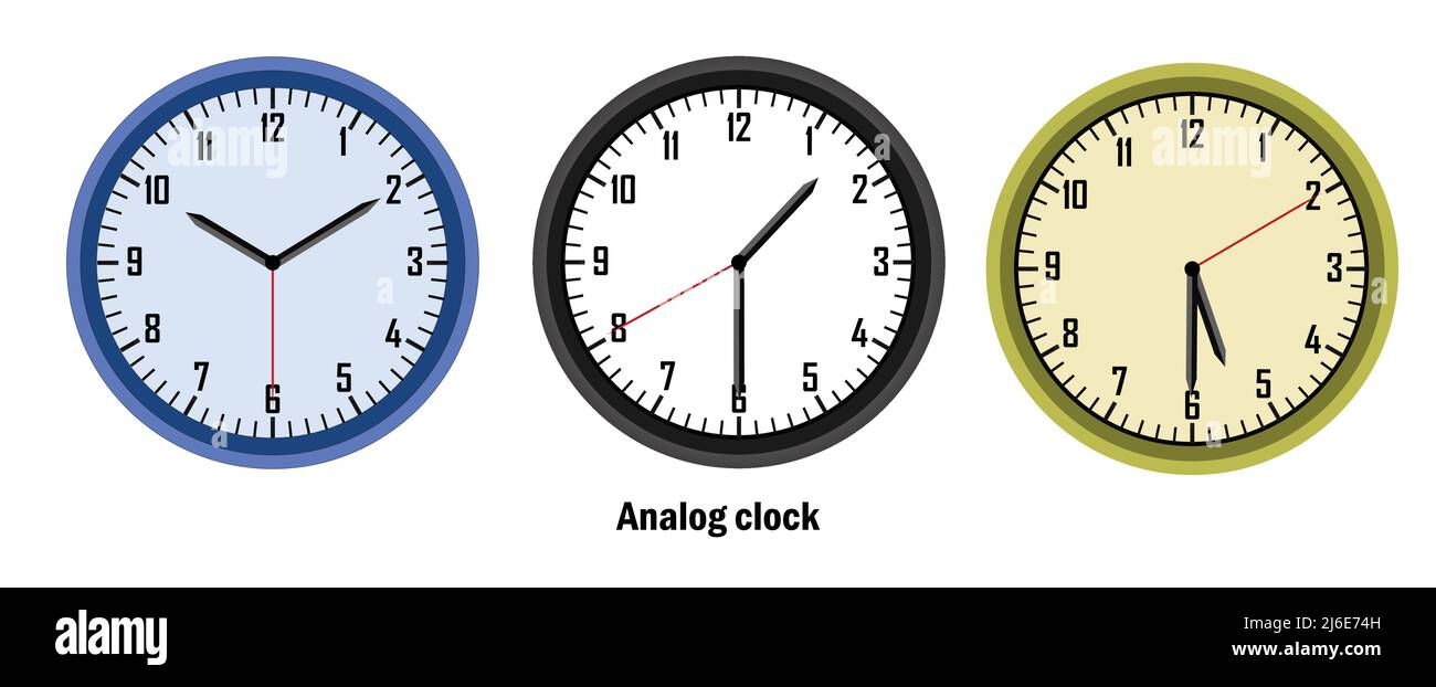 horloge analogique de couleur bleue et noire et jaune. vecteur heure 10,10, 01,30, 05,30 Illustration de Vecteur
