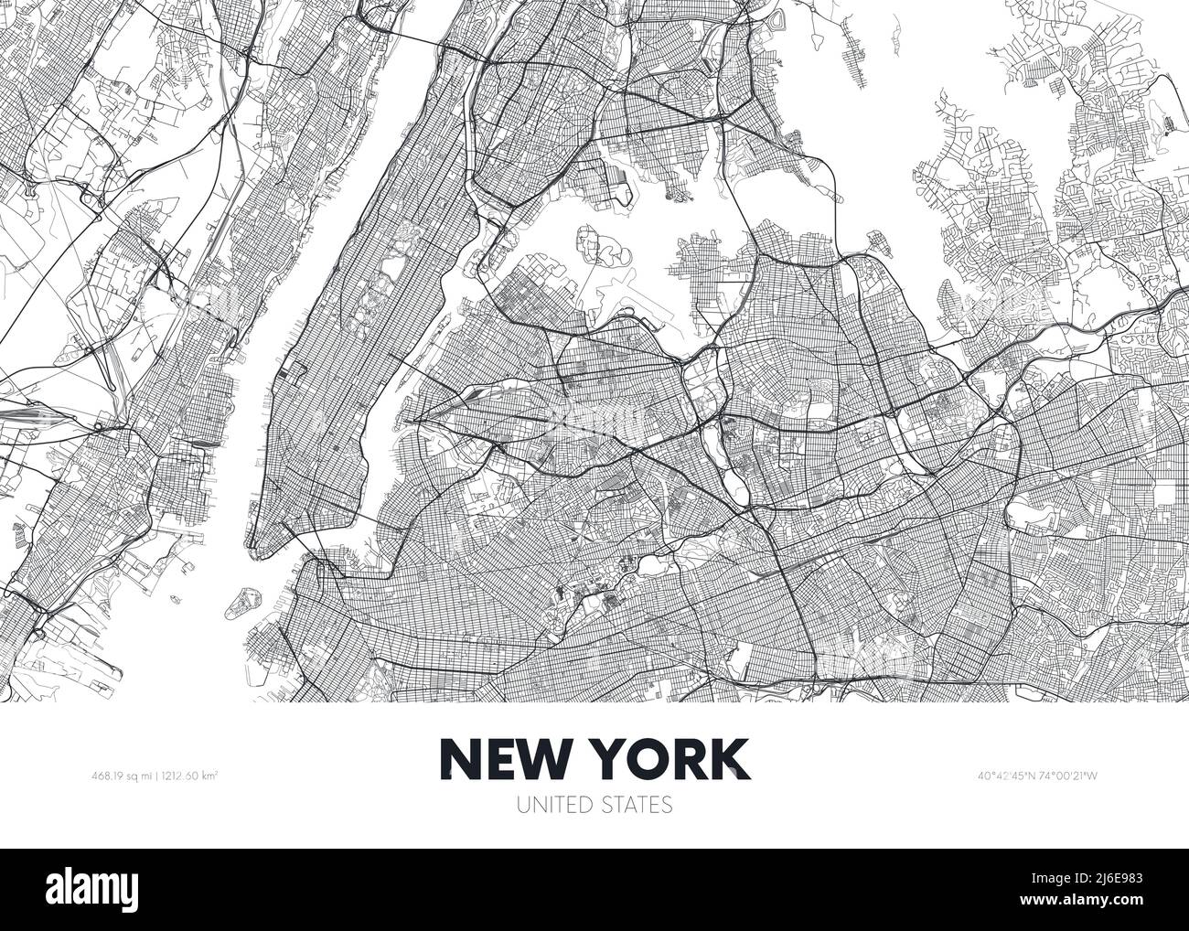 Plan de la ville New York USA, affiche de voyage Plan urbain détaillé, illustration vectorielle Illustration de Vecteur